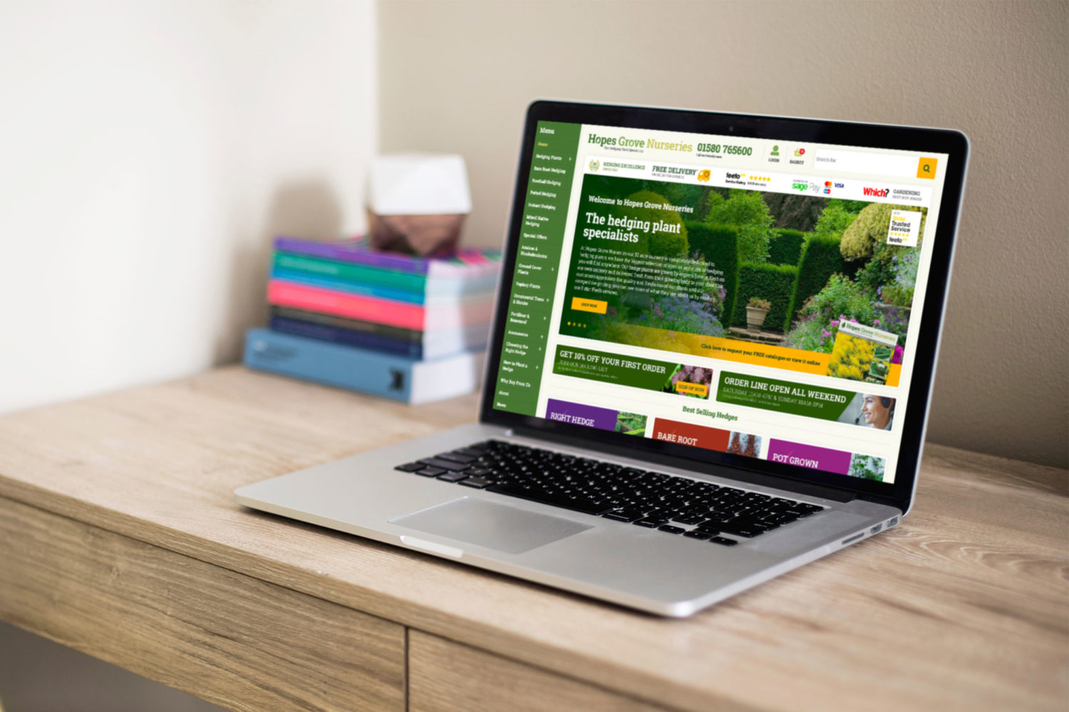 Custom WordPress and WooCommerce eCommerce website for Hopes Grove Nurseries shown on a MacBook Pro by Supersonic Playground