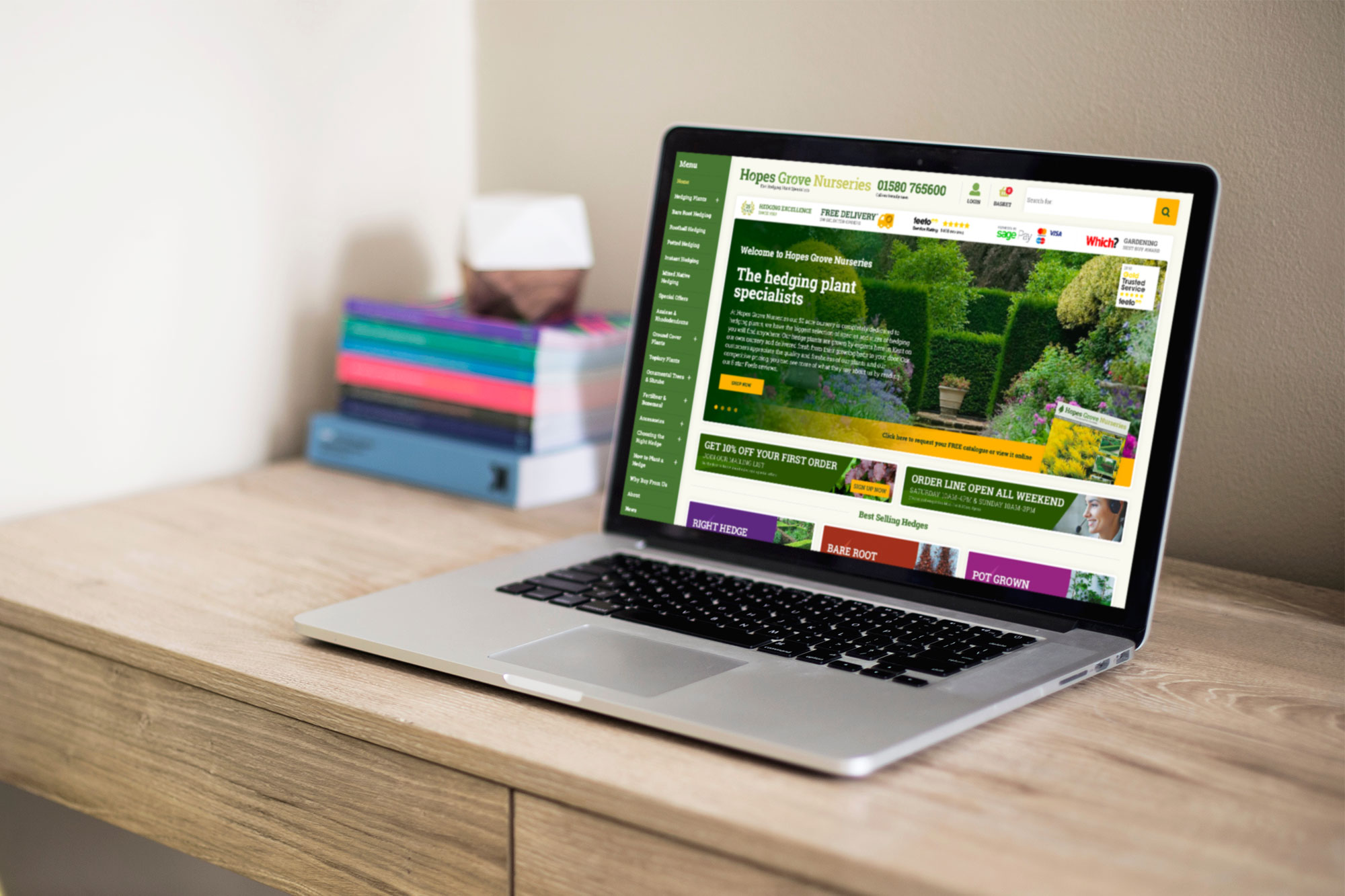 Custom WordPress and WooCommerce eCommerce website for Hopes Grove Nurseries shown on a MacBook Pro by Supersonic Playground