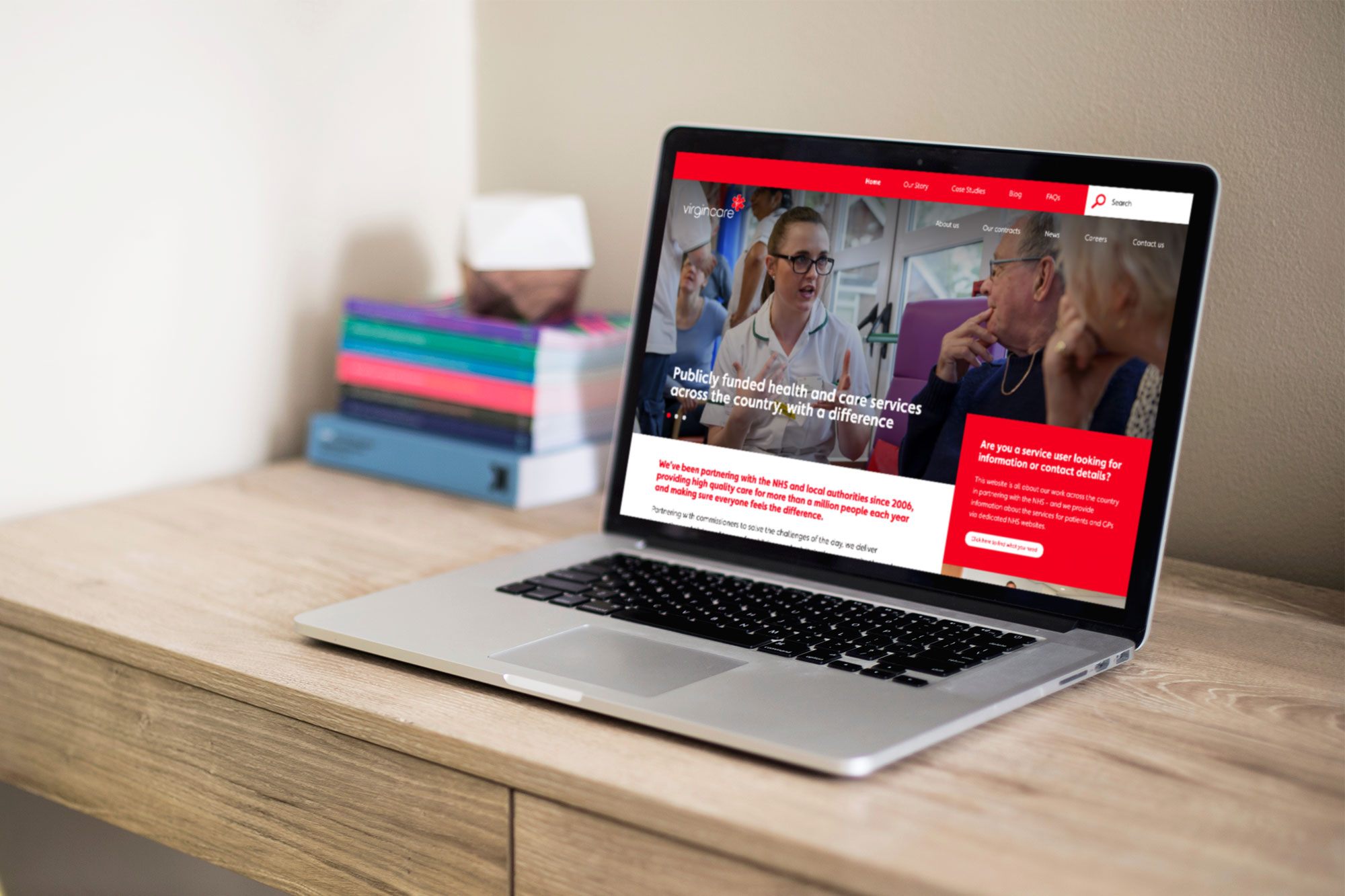 Custom WordPress website for Virgin Care shown on a MacBook Pro by Supersonic Playground