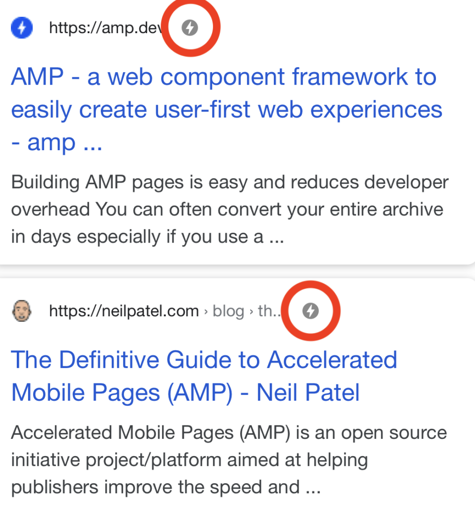 AMP search result example