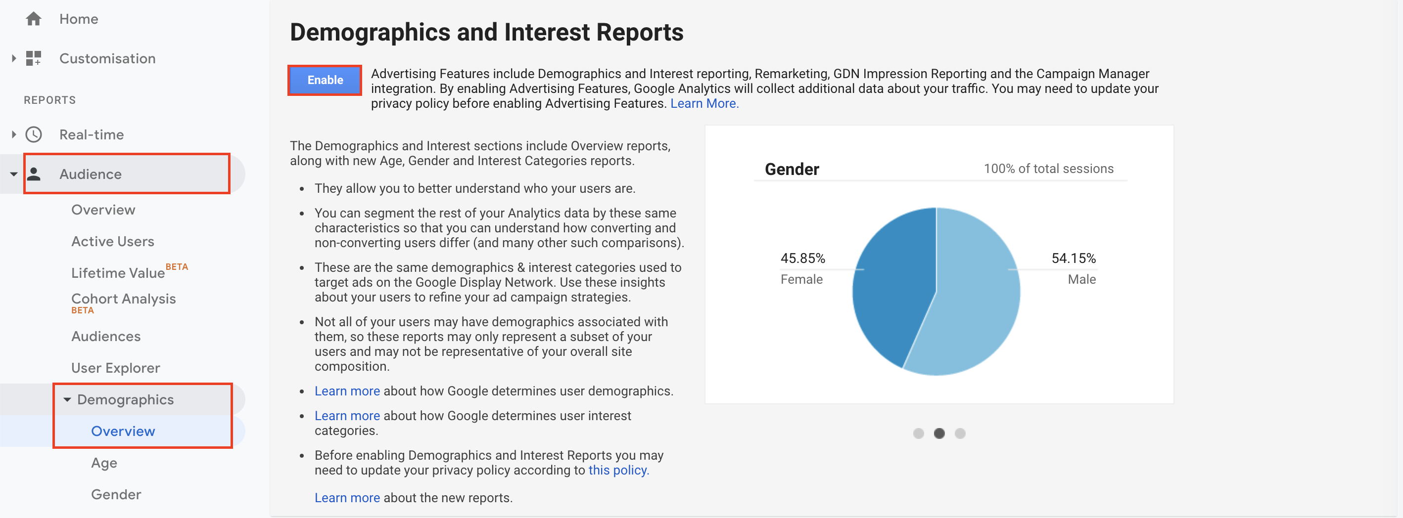 turn on demographics - Step 1