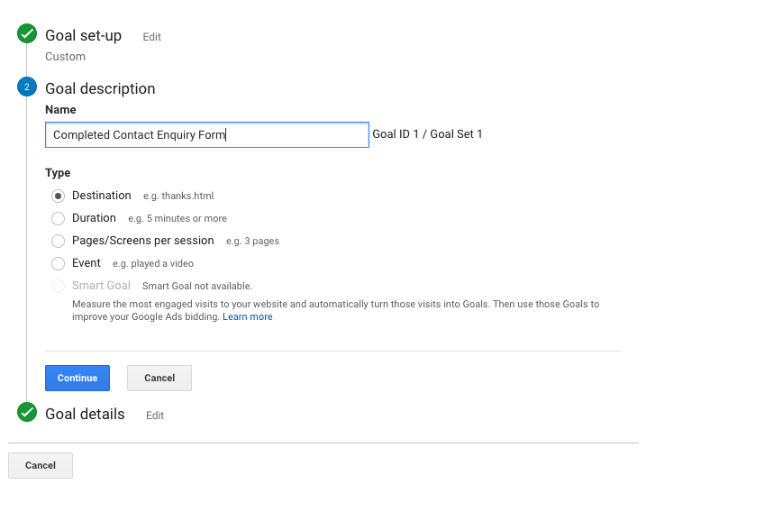 Creating Goals in GA - Step 3